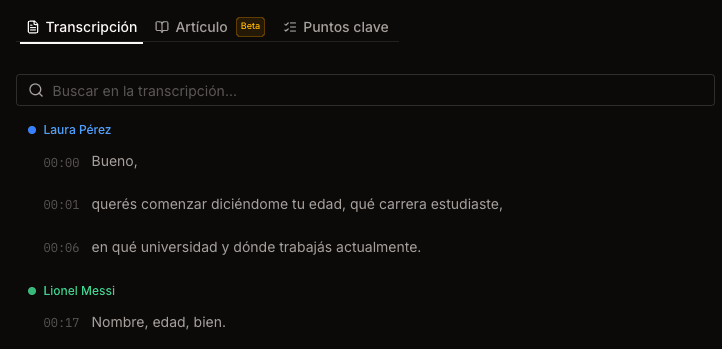 Captura con identificación de hablantes